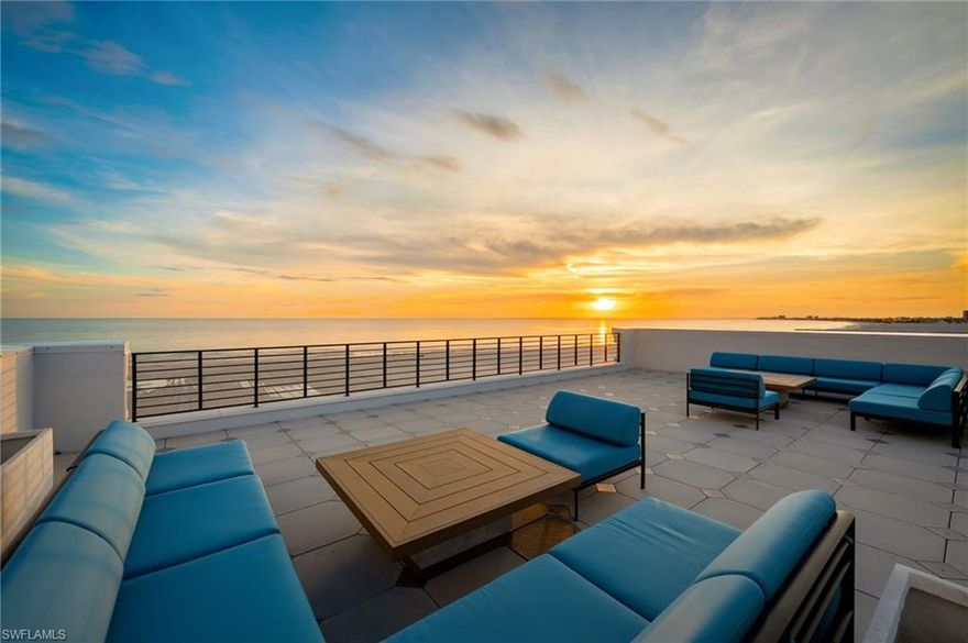 The penthouse residence at Gulfside Twelve, Unit 402, stands as the crown jewel of this intimate beachfront enclave, offering an exceptional level of privacy, scale, and elevation rarely found on the island. This one-of-a-kind residence features approximately 4,000 square feet of refined interior living, a 700 square foot private lanai, and an extraordinary 2,000 square foot private rooftop terrace, creating nearly 6,000 total square feet of curated living space with panoramic Gulf and island views.

Designed by Clive Daniel Homes in collaboration with PDS Architecture, the interiors are defined by custom tile and wide-plank architectural wood flooring, selected for both durability and timeless sophistication, along with elegant marble surfaces, including marble countertops that anchor the home in enduring luxury. The chef’s kitchen is a statement of refined discretion, featuring a premium Thermador appliance suite with fully paneled, virtually invisible refrigeration, an oversized designer tile backsplash, a dramatic cabinetry-wrapped hood, propane gas range, wine refrigerator, ice maker, and an expansive walk-in pantry. 

The primary suite is a private retreat, offering spa-inspired finishes, an oversized walk-in shower, and a dedicated makeup vanity designed for daily indulgence. A fireplace anchors the main living area, while impact-resistant sliding doors frame sweeping Gulf-front views at the front of the residence and tranquil canal views at the rear, with access to Estero Bay.

This penthouse is further distinguished by elevator access that opens to a private entry foyer, creating a true sense of arrival and enhanced privacy. Additional features include two garage parking spaces, additional private storage, private beach access, and exclusive use of the community’s luxury pool and spa. The private rooftop terrace elevates the experience even further, offering panoramic Gulf and island views ideal for sunset entertaining, quiet mornings, and unparalleled privacy above it all.

Perfectly positioned just minutes from the dining and entertainment of Downtown Fort Myers Beach and the preserved natural beauty of Lovers Key State Park, Penthouse 402 offers a rare balance of seclusion and accessibility within one of Estero Island’s most exclusive boutique developments.

A refined coastal sanctuary where architectural distinction meets the quiet luxury of Estero Island living. Created by the award-winning Dublin Investment Group in collaboration with Clive Daniel Homes and PDS Architecture, Gulfside Twelve represents the pinnacle of boutique beachfront development.