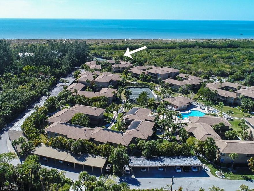 As you enter this spacious 2 bedroom 2 bath condo you will feel that you have your very own special place on Sanibel. Tastefully decorated with soothing island colors, this turn-key condo is perfect for a winter retreat or income producing rental. Put yourself on island time as you wake up and enjoy a cup of coffee in the generous open kitchen that boasts a breakfast bar, custom cabinetry with soft close drawers, pantry and a full size washer/dryer. A short walk through the nature preserve, you will find canoes and kayaks where manatees can be spotted frolicking and birds are abundant. Clear your mind as you cast a line to catch an amplitude of fish off the bridge that takes you over the delightful bayou to the breathtaking secluded beach. Come and experience why Blind Pass is called one of Sanibel’s best kept secrets. 
Nestled among courtyards and nature, this tropical vacation destination on Sanibel has 108 individual units. Owners and vacation renters enjoy a heated swimming pool, tennis court, hiking, kayaking on Clam Bayou, grills, clubhouse and onsite rental management office. The 7 day minimum rental makes Blind Pass an attractive investment rental property.