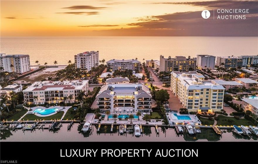 Luxury Property Auction: 14–28 April, with starting bids accepted through 13 April and expected between $5.25M–$6.75M. An unparalleled convergence of modern coastal architecture and new construction living, La Perle stands as the only newly built condominium on the bay in Naples today. Positioned on the top floor of this intimate boutique building, the residence unfolds across nearly 6,000 square feet with private elevator entry, four bedroom suites, a chic study, and soaring living spaces that open to an expansive terrace framing sweeping bay vistas. A chef's kitchen anchors the home with custom cabinetry, a butler's pantry, and an oversized island, while the primary suite offers terrace access, a spa-inspired bath, and dual walk-in closets. Four dedicated parking spaces, a private boat slip, and resort-caliber amenities including a pool, spa, putting green, firepit, and private beach access complete this singular offering on Gulf Shore Boulevard.