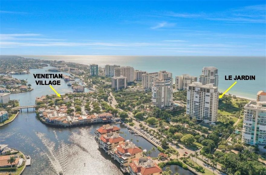 C.131 - Once you enter this beautiful condo from your private entrance elevator, you immediately feel as though you are in a single-family home. The 3 bedrooms, 3.5 bathrooms & den are complimented by the open floor plan, expansive owners-terrace overlooking the Gulf of Mexico, where you can comfortably relax, walk down to the pool, stroll the manicured park when walking your dogs or access your 2 enclosed parking spaces! You'll enjoy endless sunsets from this spacious condominium. Recently painted, the unit touts new light fixtures throughout, newly appointed high-end appliances, marble flooring & new bedroom carpeting. Add to all this, 2 screened-in lanai's 1 facing west & another facing east each bringing in plenty of natural sunlight during the day. In the evening, enjoy the kaleidoscope of colors that surround you from a distance. The unit has a combination of electric hurricane shutters & high-impact windows. Le Jardin is a gated dog-friendly community with 24-hour security, Professional General Manager & Staff, Fitness Center w/Sauna & Steam, Community Room, Tennis Court, Grilling Area & Drive-Through Car Wash. All within walking distance to Venetian Village.