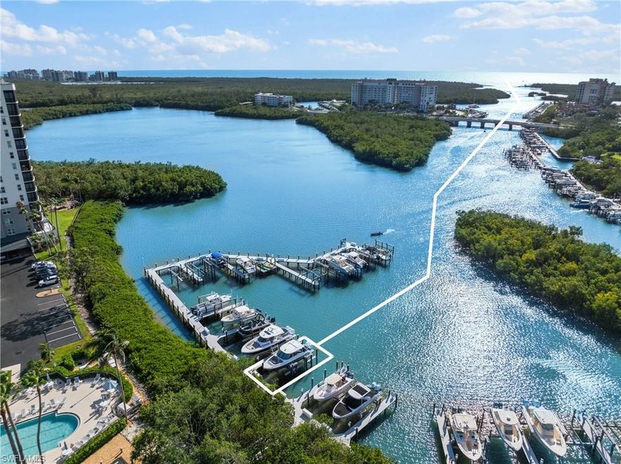 Premium 40'x18' Boat Slip with 32,000 lb Lift on Wiggins Bay. PRICED TO SELL FAST! One of the most desirable slips in the entire marina, this oversized 40' x 18' slip features a brand new 32,00 lb lift, capable of accommodating a wide variety of boats with ease. Located adjacent to a private parking lot, it offers unmatched convenience with just steps from your vehicle to your boat through a secure, gated entrance. Recent upgrades include all new Trex decking, water and electric at the slip, a large dock box and security cameras for added peace of mind. Enjoy quick access to the Gulf, only a five-minute ride out through Wiggins Pass. This slip combines location, security and top-tier amenities for the ultimate boating experience.