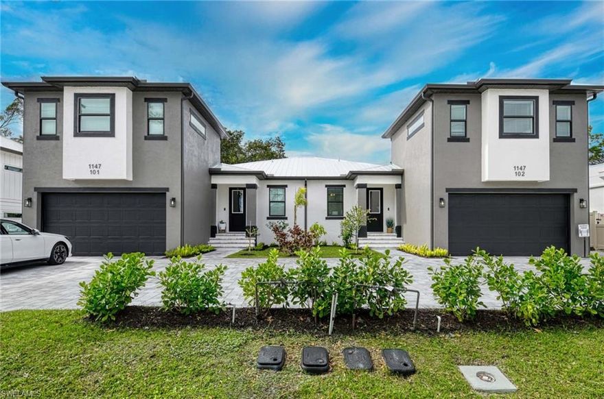 Exceptional investment opportunity that seamlessly blends luxurious living with the liberating advantage of no HOA fees or restrictions. This exquisite
8-bedroom, 6-bath duplex offers a rare chance for discerning investors to acquire a property in a coveted location near the vibrant 5th Avenue and beautiful beaches of Naples. The duplex features an expansive design with two gourmet kitchens, two kitchenettes, and two double-car garages, providing unparalleled flexibility and convenience. With an innovate design, the ability to divide the two units into four becomes seamless. Constructed above flood-risk elevation, this newly built property exemplifies durability and quality with premium materials and a metal roof, ensuring minimal maintenance for years to come. Adding to its appeal, the property offers the ability to add a pool on each side or an additional structure at the rear, consisting of two one-bedroom apartments, further enhancing its income potential. For the creative buyer, this property provides the opportunity to
Private Pool:
convert the property into two distinct condominium units, offering future flexibility to sell each side individually or retain one while liquidating the other.