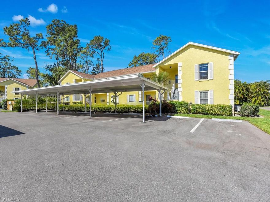 Welcome to the thoughtfully designed Cypress floor plan at Greenwood Village at King’s Lake - where ease and functionality unite. This well-appointed, recently furnished, two-bedroom plus open den, two-bathroom turnkey condominium offers approximately 1,060 square feet of interior area, thoughtfully arranged to support a variety of lifestyle preferences. At the heart of the space is a generously sized great room, offering versatile zones for lounging and meals, with direct access to a screened lanai. This seamless transition between indoor and outdoor areas enhances the overall ambiance, creating a peaceful environment filled with natural glow and tranquil views - ideal for relaxation or informal entertaining. The split-bedroom configuration promotes privacy and adaptability, perfect for hosting guests or creating a multipurpose zone. The primary suite features a generous footprint, a walk-in closet, and a private en-suite bath. The guest bedroom, located on the opposite side of the residence, is adjacent to the second full bath, offering well-being and practicality. The kitchen is positioned near the main living area and includes a cozy breakfast space/café-style dining corner - ideal for daily meals and casual gatherings. Vaulted ceilings throughout the living area enhance the feeling of openness and brightness. The screened lanai extends the interior atmosphere into a calm outdoor retreat, perfect for enjoying fresh air and surrounding greenery. A separate laundry closet on the lanai adds utility while keeping the living areas free of noise and heat and a single covered carport is included, providing sheltered parking and protection from the elements. The Cypress floor plan blends intelligent design with livable comfort, ideal for year-round residency or seasonal enjoyment. With flowing interior spaces, separated bedrooms, and thoughtfully planned utility features, this condominium provides versatility and well-being - set within the delightful of the residential setting. Situated in the heart of Naples, Florida, the neighborhood delivers a lifestyle defined by accessibility, tranquility, and charm. Nestled within the master-planned King’s Lake development, the surroundings showcase beautifully landscaped grounds and a peaceful residential character. Amenities include a shimmering pool and a landscaped path surrounding the central lake. Additional recreation within the broader development includes tennis and pickleball courts, along with open green spaces that enhance the area’s timeless appeal. This enclave is also near King’s Lake Plaza, with close access to Publix, Starbucks, dining options, and boutique shops. Residents enjoy easy access to Olde Naples, white-sand beaches, a variety of restaurants and upscale storefronts along Fifth Avenue South - making this neighborhood ideal for those who appreciate ease, privacy, and livability in one of Florida’s most desirable coastal destinations. You'll want to see this one first!