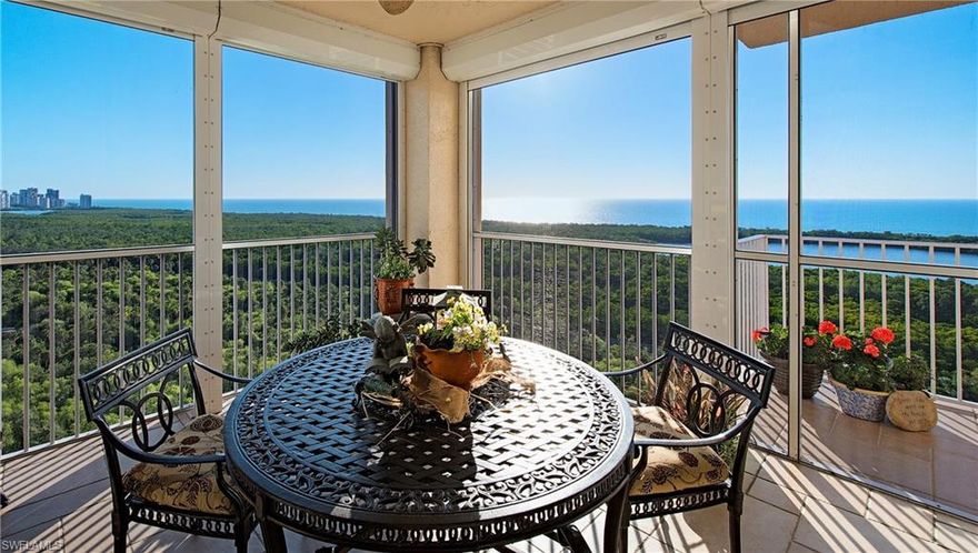 Owners and guests alike will be captivated by the views of the Gulf of Mexico and Clam Bay from virtually every room and balcony in this rarely available 17th floor, 01 stack in Cap Ferrat.  Tastefully appointed, this three bedroom, three bath home offers custom features including natural wood and marble flooring, private elevator, second living area and two deeded parking spaces. Located in one of the most sought-after buildings in Pelican Bay, residents will enjoy countless amenities such as; beach access, resort-style pool and spa, two tennis courts, club room, fitness room, saunas, library, billiard room, 24/7 staffed lobby entrance and gate, miles of private beaches with dining, and an under-building parking garage. This breathtaking property is conveniently located near upscale shopping, fine dining, and the many cultural opportunities Naples has to offer.