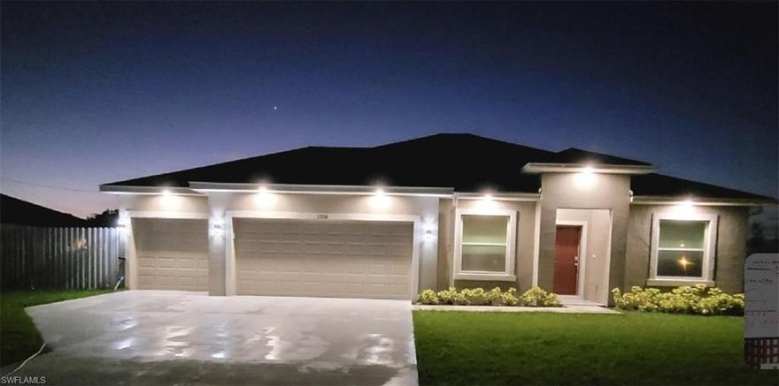 Welcome Home! This property is nestled in the heart of Cape Coral. This residence boasts a spacious split bedroom layout, blending comfort & contemporary finishes. Boasting 4 bedrooms & 2 bathrooms, this home provides ample space for families or individuals seeking a tranquil lifestyle. With a well-designed floor plan, offering a blend functionality & style, creating an ideal setting for relaxation or entertaining. Contemporary finishes throughout including porcelain marble look tile, White Shaker style kitchen cabinets & Quartz w/waterfall edge finish updated LED lighting & Stainless-Steel appliances. Primary bath has dual sinks & ample shower. Fully Fenced in yard to enjoy the beautiful Florida weather with plenty of room for a pool. A 3 car Garage has an extra deep 3 bay w/room for up-to 4 cars OR ALL THE TOYS. This property offers the perfect balance of comfort & sophistication. Enjoy the charm of the surrounding neighborhood, known for its serene parks & convenient access to a variety of local amenities; including boat launch w/parking close to schools & other essential facilities, making it an ideal choice for those looking to enjoy the best of what the Cape has to offer.