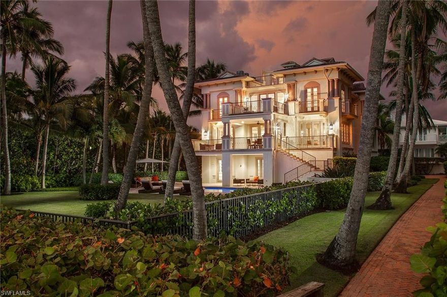 Situated on a secluded half-acre site with some of the most breathtaking views Naples has to offer, this beachfront home embodies the essence of Olde Naples resort-style living at its finest.  Enjoy expansive panoramic views of the Gulf of Mexico and subtle glimpses of the historic Naples Pier: a true community landmark.  This stunning seaside residence is immersed in natural light via a multitude of French doors throughout that illuminate the vast interior open spaces and reflect blue skies, sugary sand and crystal waters of this prized location.  A floor plan that is conducive to entertaining; multiple living spaces and a crisp white kitchen complete with gas cooking and large center island are perfect for gatherings of family and friends.  Secluded master suite with private sunset deck and large sitting area with a rejuvenating bath provides views for miles. Delight in meandering along Third Street South for your morning coffee.  Stroll through the ever vibrant farmer's market or enjoy a night on the town with taste-tempting cuisine.  For the privileged few that call Olde Naples beachfront home, life truly is one long weekend.