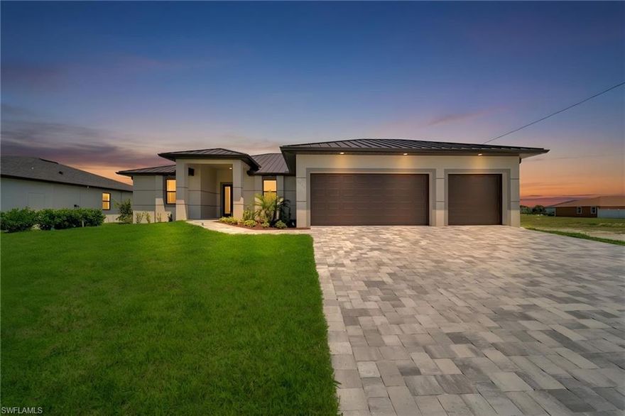 Beautiful new construction home in the heart of Cape Coral offering over 2,200 sq ft with 3 bedrooms + den and 3 full bathrooms. This home features tile flooring throughout, 8-foot doors, cathedral ceilings, impact windows and doors, and a durable metal roof with a 50-year warranty.

The spacious layout includes modern finishes, accent walls, and large bathrooms with walk-in showers. Enjoy outdoor living with a screened-in lanai, paver driveway, and a 14x28 heated pool and spa, plus a built-in grill and refrigerator—perfect for entertaining.

Additional upgrades include a whole-home reverse osmosis system. No flood insurance required (only FEMA, due to elevation). Builder is offering a 2-10 home warranty along with seller concessions toward closing costs and future assessments.

Located in a quiet, growing neighborhood close to shopping, schools, and just minutes from the Seven Islands project, Crystal Lake Park, and future developments like The Grove.