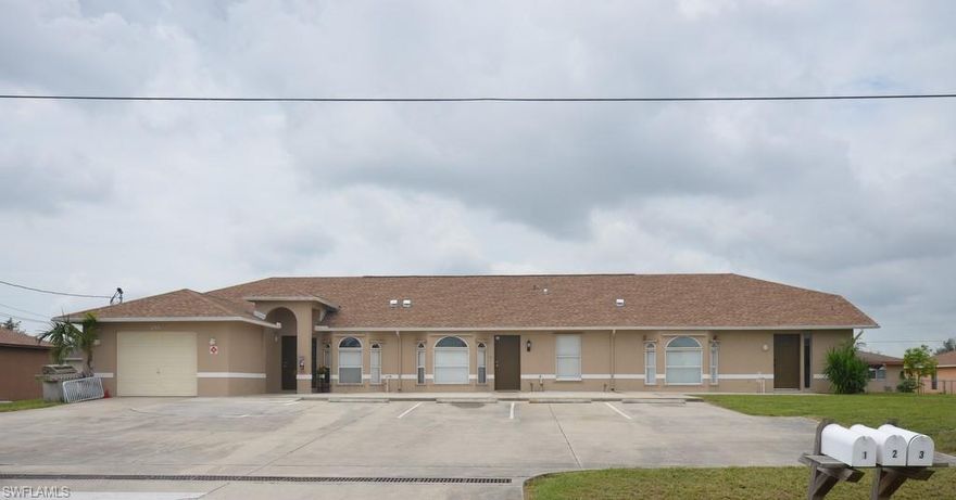 This Tri-plex is located 3 blocks behind Sun Splash, a great central location here in Cape Coral. A new roof was just replaced 6/1/2021. All units are rented. # 1 expires 12/30/21, # 2 expires 8/30/22, # 3 expires 11/30/21. All tenants want to stay and are below market rents. All units have washer and dryers and are included with the sale. New concrete patio pads for each unit. This tri-plex has been well maintained and is in great shape.