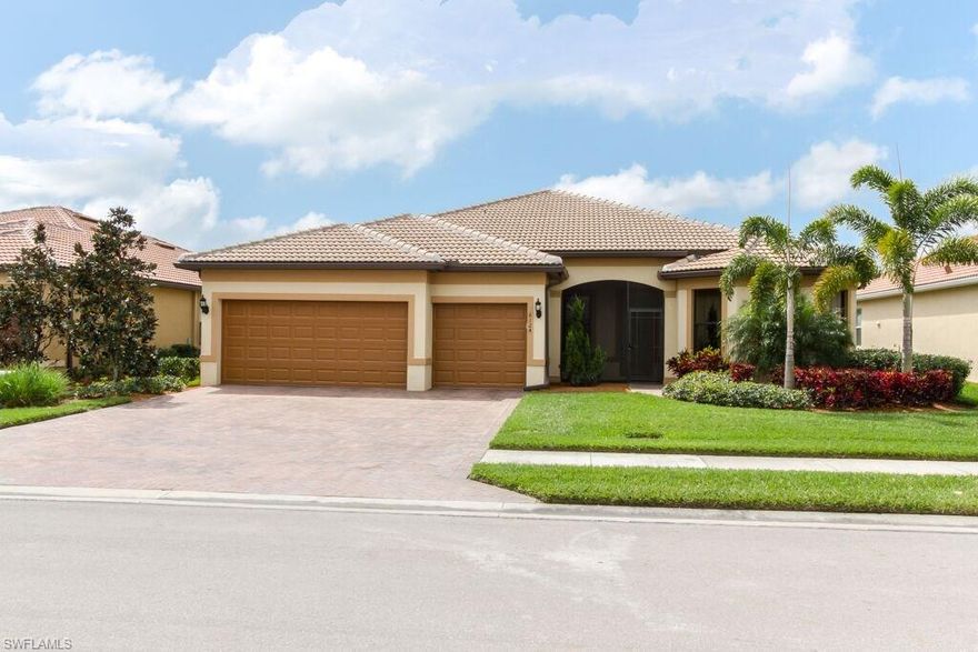 Why Pay High New Builder Closing Fees? Loaded with upgrades and custom touches. Hurricane impact glass throughout and a 22 kw Generac whole house standby Generator for power outages. Dell Webb in the Ave Maria community for active adults 55 & older features amenities including the 18-hole championship Panther Run Golf Course, Oasis Clubhouse w/Lagoon pool & spa, tennis, pickleball & more. Town Center shops and Publix are only 3 miles from this Pulte Pinnacle Estate home. Built in December 2014, this SW exposure 3 bedroom + den\3 full bath\3 car garage home lets you experience beautiful sunsets in the evening as well as a Golf/Water View of the 10th Fairway. Prime location allows you to enjoy a short walk or cart ride to the Oasis Clubhouse for a gym workout\swim or to the community’s new Bar/Restaurant for a cocktail or bite to eat! Enjoy many upgrades including gourmet kitchen, KitchenAid stainless appliances, quartz countertops, large lighted pantry, coffered Ceiling in the Master and Study, Walk-in Master Bath Shower, quartz countertops throughout all bathrooms, wood flooring in main areas, upgraded carpet in bedrooms and power shade for the lanai doors. Move-in Ready Don't Wait