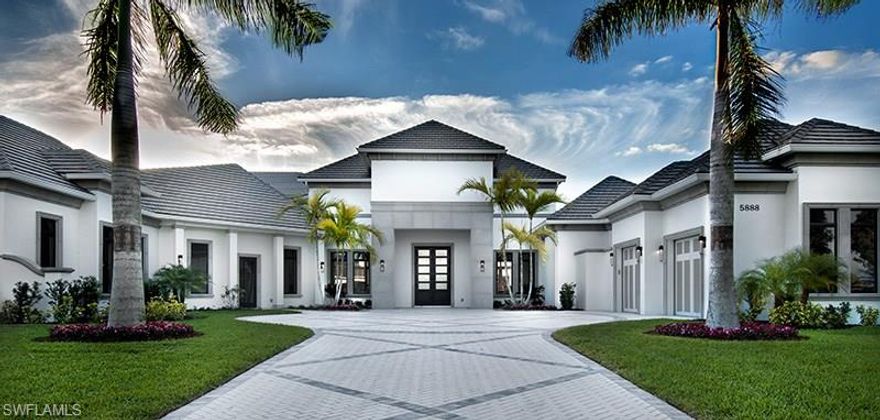 Casa Bellissima Model by Fox Custom Builders is a four-bedroom, four-and-a-half bath, two-story home includes formal living and dining rooms, a library, a two-sided fireplace shared by the living room and library, three wet bars, a large island kitchen with a countertop bar, a breakfast nook, a family room, an upstairs leisure room, a two-car garage and a three-car garage. The residence also features an outdoor living area with an outdoor kitchen, fireplace, pool and spa, two second-floor rear balconies, a walled landscaped courtyard off the family room and kitchen, and a walled landscaped courtyard and a covered walkway off the master bath with an outdoor shower and trellis. Interior décor by Clive Daniel Home. A Builder Incentive of $35K toward House Membership is currently being offered!