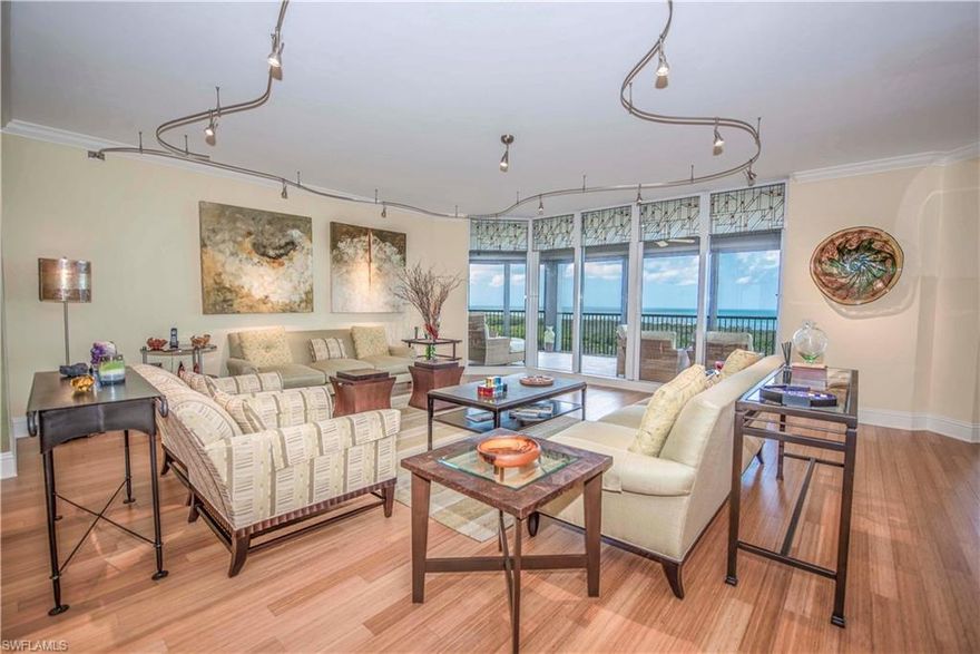 C.16155 - SW Exposure Corner Residence with three bedrooms plus den, and three and one half baths in the recently remodeled Montenero Building in Pelican Bay. This end residence offer panoramic views of the Gulf of Mexico in an open and exciting floor plan with unobstructed gulf views with 9 Ft ceilings . This residence is highly coveted among Beach View purchasers, and offers all the amenities of Pelican Bay. Finishes including wood flooring, granite counters, electric storm shutter, and a private 2 Car enclosed garage. Building has recently remodeled the lobby, social room, theater, exercise room, and five guest suites . This is one of the nicest buildings in Pelican Bay.