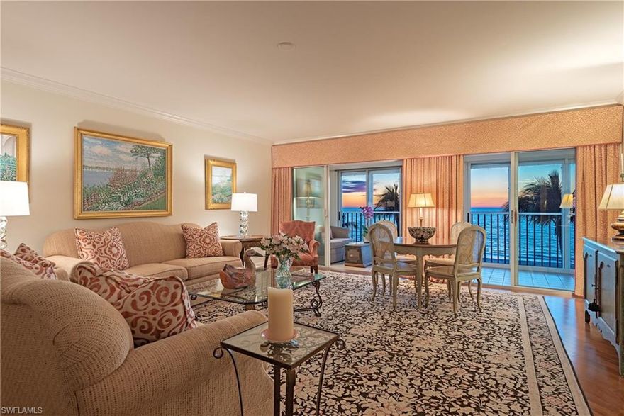 Experience elevated coastal living in this exceptional end corner residence at The Waldorf, one of Naples’ most coveted beachfront addresses. Perfectly positioned directly on the Gulf, this light-filled condominium is wrapped in an abundance of window/sliders, capturing sweeping views, gentle sea breezes, and stunning sunsets while flooding the interior with natural light. Residents enjoy the comfort and exclusivity of a gated community, providing a peaceful atmosphere just steps from the beach! Inside, the residence presents a versatile canvas ready to be transformed into a personalized coastal retreat. The corner layout offers enhanced privacy and a more expansive, open feel — ideal for a thoughtful reimagining that maximizes both flow and design potential.
Residents also enjoy access to a custom beachfront deck featuring a fire table and outdoor kitchen, perfect for entertaining, social gatherings, or relaxing evenings overlooking the Gulf. Whether envisioned as a full-time residence, seasonal escape, or investment opportunity, this rare Waldorf offering delivers the ultimate combination of location, light, and lifestyle. The Waldorf is nestled within the highly desirable Moorings community and is the most centrally located west of US-41 between the Ritz Carlton/ Shops at Mercato and the Iconic 5th Avenue South And 3rd Street South with the new Four Seasons minutes away as well!