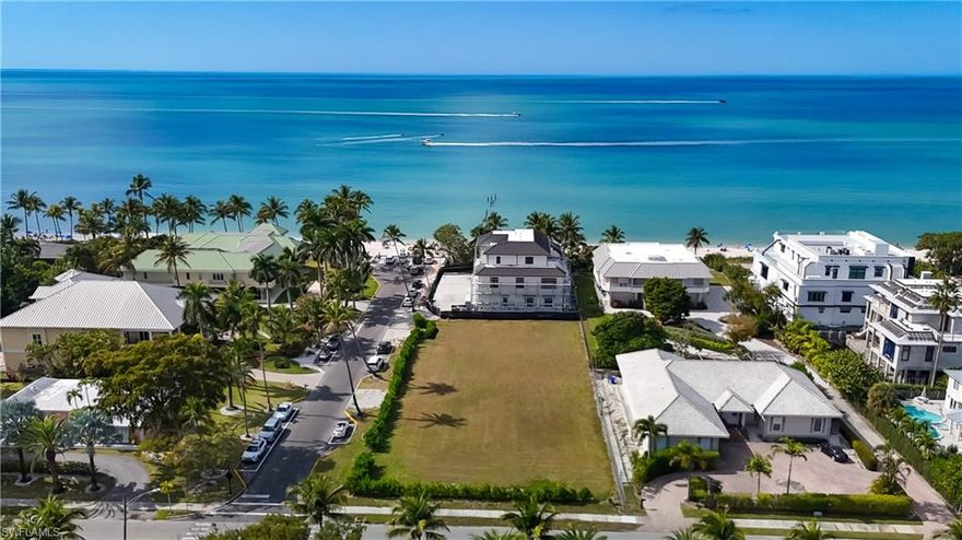 Positioned on the coveted beach block of Gulf Shore Boulevard, this extraordinarily rare vacant parcel presents a singular opportunity to design and build a custom residence with the potential for subdivision, in one of Old Naples’ most distinguished settings. Comprised of just over one-half acre, an exceptionally uncommon lot size in this historic neighborhood, the property offers a level of scale and flexibility seldom found so close to the Gulf.
Just steps from the beach, the site enjoys effortless access to the shoreline and an oversized building envelope that allows for inspired architectural expression rarely achievable in Old Naples. The generous dimensions create the opportunity to capture meaningful view corridors toward the Gulf down Third Avenue South, while still accommodating elegant outdoor living areas, lush landscaping, and a substantial pool environment. The size and versatility of the property provide an ideal foundation for a residence, or residences, that balance privacy, presence, and livability with timeless coastal sophistication. Perfectly positioned, this prestigious address delivers the best of Old Naples living, within close proximity to the celebrated shopping and dining of Fifth Avenue South, Third Street South, and the newly completed Four Seasons hotel, yet sufficiently removed to maintain a sense of tranquility and privacy. Offering an unmatched combination of location, scale, walkability, and flexibility, this Gulf Shore Boulevard property represents a rare convergence of attributes and an exceptional canvas for the creation of a landmark coastal estate or refined retreat, well suited for the most discerning buyer or developer.