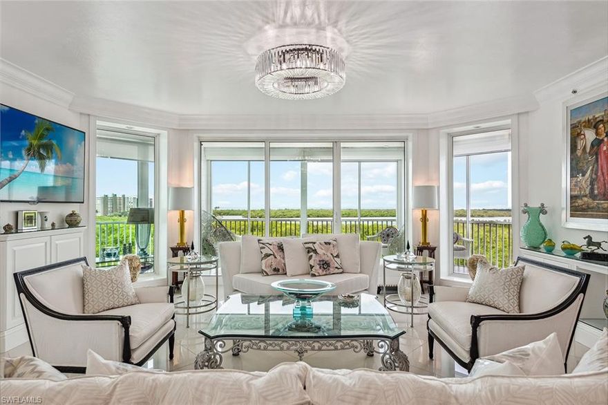 Seller will cover the initiation cost of your beach membership at Floridian Beach Club, a $40,000 value! Live exceptionally in this highly desirable '03 stack in Grande Geneva at The Dunes. This luxurious building stayed dry during Hurricane Ian, with no water intrusion. Your private elevator opens into a bright and open floor plan featuring panoramic views of the gulf and bay. Showcasing tasteful finishes with a European flare, this sixth-floor residence offers incredible spaces for all occasions. Entertain in the spacious great room with its gorgeous views, gather in the kitchen with its attractive finishes and professional appliances with gas range, or enjoy the famed sunsets during an intimate evening on the screened lanai. The owner’s suite features its own private sitting room, a remodeled bath and an incredible walk-in dressing closet. The two spacious guest suites are privately located in their own wing, offering en-suite baths and spacious closets. As a resident of Grande Geneva and The Dunes, you will enjoy in-building amenities as well as unrivaled offerings such as the private concierge services of Grande Preserve and first-class facilities at The Club at The Dunes.