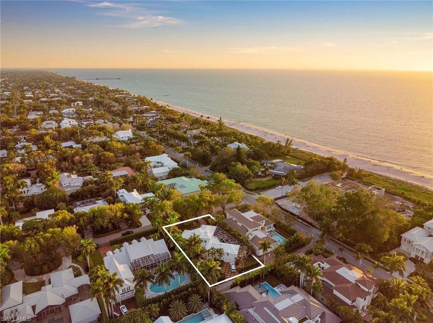 Located on one of the most beautiful streets in Old Naples, 3rd Avenue North, this captivating residence, on a wonderful lot just three houses from the beach, is a rare opportunity. This enchanting home flows gracefully from one engaging space to another. Multiple sitting and socializing areas including a formal living room that overlooks a spacious lanai with inviting pool and spa, which is perfect for entertaining. The first-floor master suite offers a walk-in closet, spa-like shower, dual vanities and an impressive view of the pool. Two additional guest bedrooms with dedicated en-suite baths provide comfortable, private space for guests. The second level features a large study, currently used as a fourth bedroom, and a separate oversized flex room. Lush tropical landscaping and many updates throughout. Conveniently located just minutes from 5th Avenue South and Third Street South, this home is a MUST SEE!