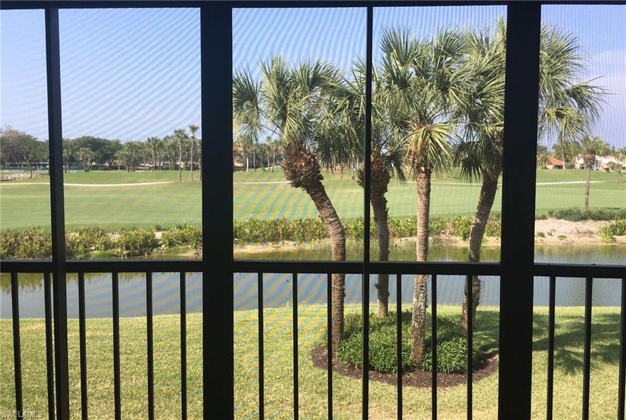 This pretty Manor condo has 2 bedrooms 2 baths on the 2nd floor-- Overlooking the newly renovated golf course and lake with SUNSET view from almost every room.  Tile through out including the screened lanai. Fully Furnished/Turnkey. Everything will be left for seller convenience.  Living room furniture, total repaint and SS appliances in 2014. New A/c and hot water tank in late 2013. Only 3 buildings share the pool, tennis courts and Boccie courts. Great view of the newly renovated Gordon Lewis Champion golf course.  Besides the tennis courts serving just the 3 local bldg--There are four Har-Tru tennis courts--lit for night playing.   Easy to show.   There is a $5000. HOA buy in fee due from Buyers at closing.