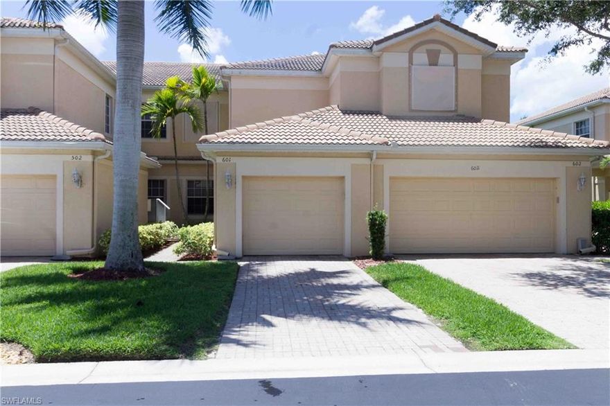 Location is key for this LARGE 3 bedroom, 2 bath 1 car garage coach home with a screened lanai and overlooking the lake. The lake front coach home is in well kept gated community located in south Ft Myers convenient to Bonita and Naples. The fees  fiber optic internet, a clubhouse with fitness center, community room, heated pool with hot tub, BBQ area, street maintenance, gated entry and much more. .