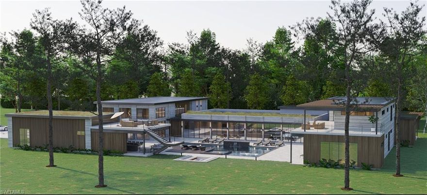 Introducing a groundbreaking architectural marvel in Naples, FL – "The Glass House" at 1152 Oakes Blvd, poised to redefine luxury living in the highly sought-after Oaks Estates. This rare new construction promises to be a stunning concrete poured embodiment of industrial contemporary design, setting it apart as a unique and unparalleled residence. Spanning an impressive 11,572 square feet under air, this avant-garde home features 6 bedrooms, an office suite, and 6 and a half bathrooms. "The Glass House" lives up to its name with floor-to-ceiling windows enveloping the entire structure, allowing natural light to flood the interiors and provide breathtaking views of the wooded two-and-a-half acre spread. Step into the backyard oasis where a full covered outdoor kitchen awaits, and ascend the stairs to your private rooftop retreat above. Inside, an expansive corridor creates a sense of grandeur, leading to the remote master suite, ensuring privacy and tranquility. On the opposite side, discover a kitchen that is both functional and a work of art, featuring industrial touches, a mix of concrete, wood, and tile accents. "The Glass House" at 1152 Oakes Blvd is not merely a residence; it's a statement of architectural brilliance. Don't miss the opportunity to own this extraordinary experience.