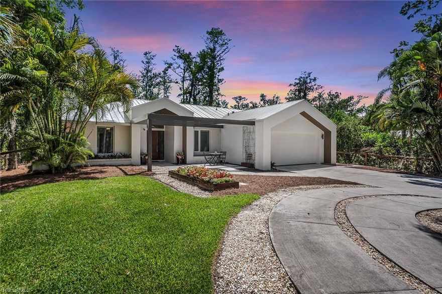 Over 1 acre of natural Florida landscape and serene privacy dotting coveted Cherry Wood Drive within one of Naples’ most highly sought after non-gated/non HOA communities, Logan Woods. 

Spanning nearly 1,800 square feet of air-conditioned living space, this single-story residence impresses immediately upon entry with a majestic great room featuring large vaulted ceilings, an updated and open concept/modern floor plan as well as highly sought after rear Southern exposure that highlights a solar heated salt water pool. 

Three spacious bedrooms, two full baths, and a versatile office/den/flex room which is ideal for work or relaxation allows for endless entertaining with family and friends. 

Additional highlights include a new whole home reverse osmosis system, a fully fenced in yard, newer Metal roof, a solar powered security gate, new water heater, hurricane impact windows and doors, and a two car garage. An expansive screened lanai overlooks breathtaking lush tropical landscaping serves as a perfect setting for morning coffees or sunset gatherings.

An additional backyard space, that is already cleared, can serve as elegant entertaining or a future pickleball court or sports field. Act now and make the dream a reality on this exceptional piece of Naples real estate. 75 x 682 x 75 x 682.