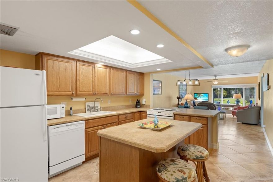 Updated, turnkey furnished, this light & bright ground floor 1/1 is in a well established, friendly & active 55 up community in the heart of Fort Myers. PLEASE CLICK ON THE LINKS TO 3D VIRTUAL TOUR, DOLLHOUSE & OTHER INTERACTIVE TOOLS! Open design, neutral diagonal tile, big crisp kitchen w island & bar seating, roomy bedroom w luxurious rain shower & walk in closet. Fully furnished from sleeper sofa to coasters. Sunny sliding windows overlook landscaped green-space & clubhouse. Hurricane shutters. Washer/dryer in pantry. Perfect for a snowbird, retiree or investor w reasonable fees & great amenities; enjoy the heated pool, dry sauna, exercise room, outdoor grills, shuffleboard & clubhouse w kitchen for coordinated dinners. The many long term residents love the quiet, well landscaped grounds & private gate to the Edison Mall; you could not be closer to shopping & dining. Just 3 miles from all the activities of Downtown Fort Myers. Solid reserves, 2018 roof is all paid for, no proposed assessments & professionally managed. Spend a little time here & what impresses is the welcoming community of residents. A carport by the front door is yours & extra storage closet on the same floor.