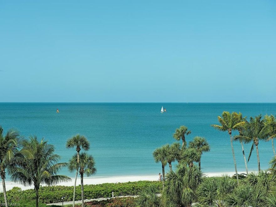 Little on today's market rivals this PRIME Gulf-of-Mexico view from one of Naples' most lavish, high-end beachfront highrises.  Wide picture windows welcome the broad, glistening Gulf into just about every room.  With only one, lovingly meticulous owner since construction, this unit might live very comfortably for years to come, or it can be creatively transformed to suit your personal dreams.  Generously sized but cozy spaces, including a warmly appointed den, easily convertible to a 3rd bedroom. Other interior features: marble bathroom countertops; KitchenAid and GE Monogram appliances; 3 a/c zones; new, whole-house water treatment system.  Building features: lavishly renovated common areas; state-of-the-art fitness room; sun-bathed pool just steps from the beach; 2 side-by-side parking spaces in secured, under-building garage; 24-hour gated security; live-in manager with top-notch staff.  Been thinking seriously about escaping northern winters or big-city stresses?  Your private Window-On-The-Gulf is waiting for you!