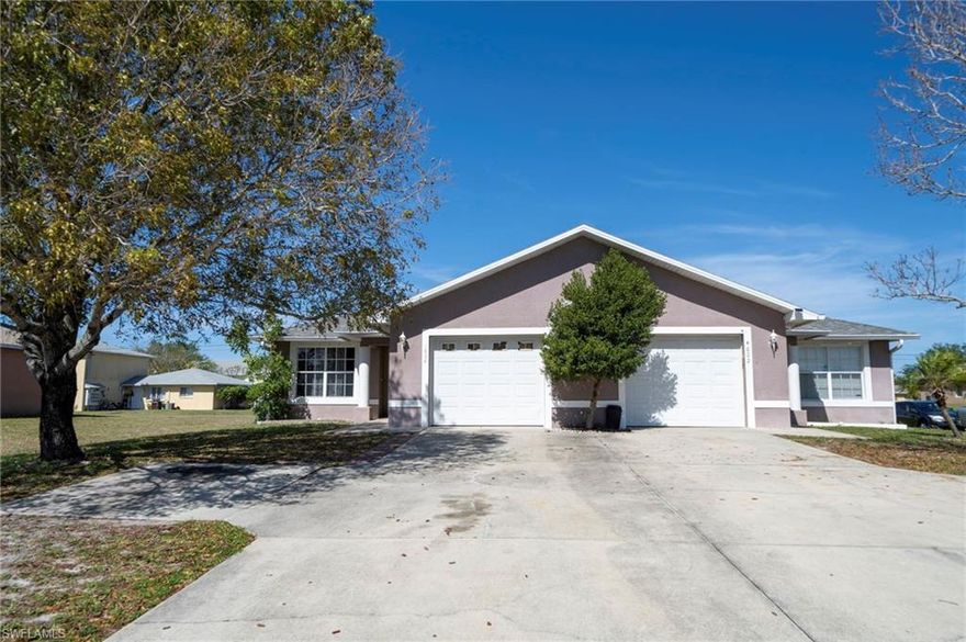 Attention investors and first time home buyers. This duplex is located in a prime location in Cape Coral, close to shopping and entertainment areas and major roads. It is well maintained with long term tenents in place that would love to stay, making this an immediate cash flow opportunity. Both units are 3 bedrooms, 2 bath with an attached garage. Each unit has cathedral ceilings, a big kitchen with plenty of cabinet space and a breakfast bar. Both living areas are open concept with ceiling fans thruout. The roof was replaced in 2022 along with both AC units. This property wont last. Make your appointment today!
