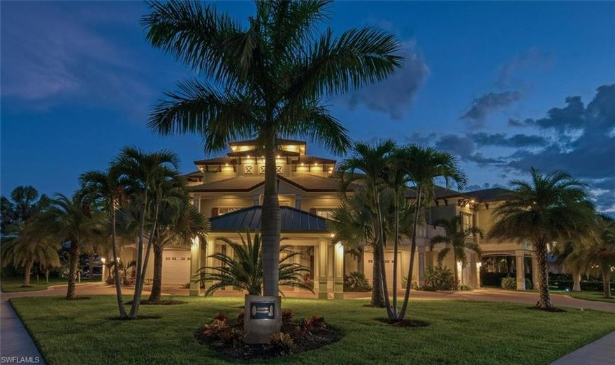H.16024 - Welcome to the one of a kind luxury residence “Calusa Heights”. Located in the estates area of Marco, this grand home offers a contemporary design of elegance and resort magnificence perfect for island living. The first level boasts a unique 12 PLUS car garage with 4, 10’ garage doors, an abundance of storage, whole house generator and elevator. The second floor presents the elegant great room with beautiful ceiling detail, 5 bedroom suites, guest laundry, built-in pet kennel with camera, his and her offices and spacious kitchen. A chef’s dream the gourmet kitchen is equipped with 2 dishwashers, 2 refrigerators, amble cabinets, gas and electric stove, breakfast nook and plenty of storage. The exquisite third floor provides a powder room, theatre room with a game loft and the distinguished master bedroom with private laundry room, walk-in closets, Caxambas Bay and Gulf views. Relax and enjoy outdoor living at its finest with the luxurious salt water pool, spa, shallow beach area, built in grotto with waterfall, outdoor kitchen, built-in pet grass area, electric screens and shutters. Only 500’ to the Gulf. State of the art security and home automation for peace of mind.