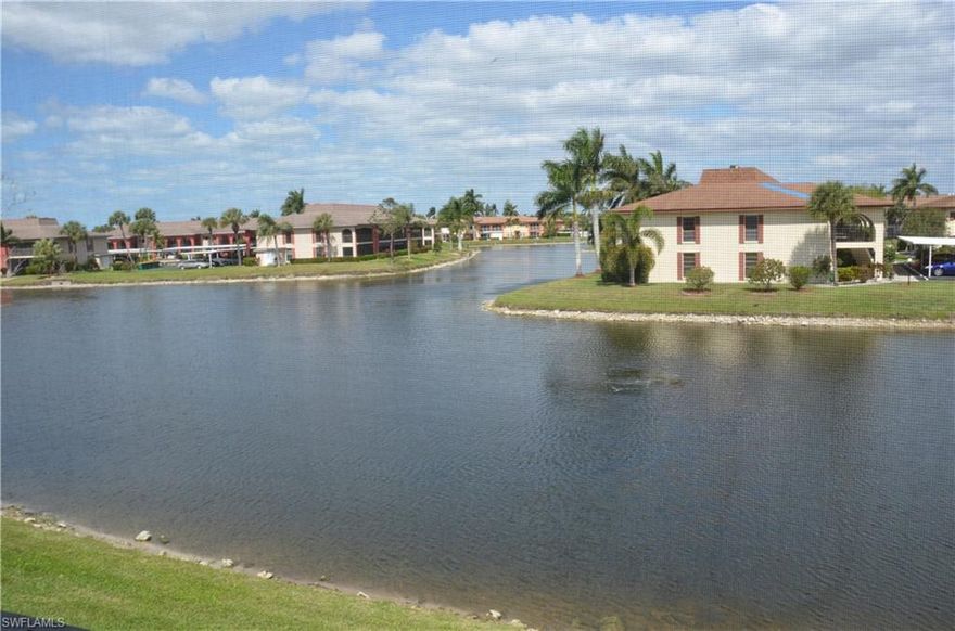C1824 Beautiful Long lake view from the privacy and safety of your 2nd floor huge covered lanai.  This corner unit gives you expansive lake views both North and West to enjoy the fabulous Naples sunsets.  Equally beautiful views and privacy each morning from your Master Bedroom over looking the lake.  Two (2) large windows on the West Side of this corner unit provides an abundance of natural light as does the South facing window in the kitchen.  The split bedroom design has the guest bedroom and bathroom conveniently located a maximum distance apart.  This home has an assigned covered parking space with plenty of additional guest parking.  Extra Storage also provided.  A 55+ community with quick access to 5th Ave shopping and famous restaurants.  Enjoy all the beaches and great events that Naples has to offer while taking advantage of owning a piece of Naples for this low low price.