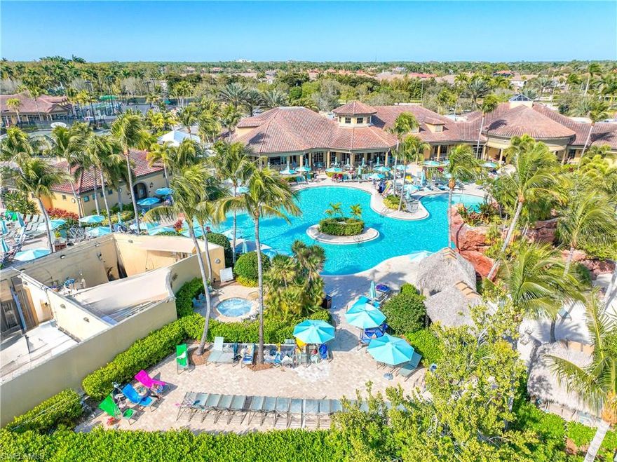 Lely Resort Player's Club and Spa single family home has a wonderful custom pool and spa and all the comfortable accommodations you will need. King in Master Suite with Walk in Shower and Garden tub.  Two living spaces and separate dining area. Lots of seating outdoors on screened lanai with gas grill too. 2nd bedroom has two twins and 3rd room can be used as home office or pull down Murphy bed for a Queen guest room. 2nd full bathroom is a tub/shower combination. Great entertainment with speakers for music throughout and new tv's in main living area and master bedroom. You will love this beautiful quiet park like setting an unusually large green space right behind the pool area.  Come enjoy all Naples has to offer in Lely Resort. Close to Gulf beaches and downtown shopping and dining. This 2-car garage area will have one space available.