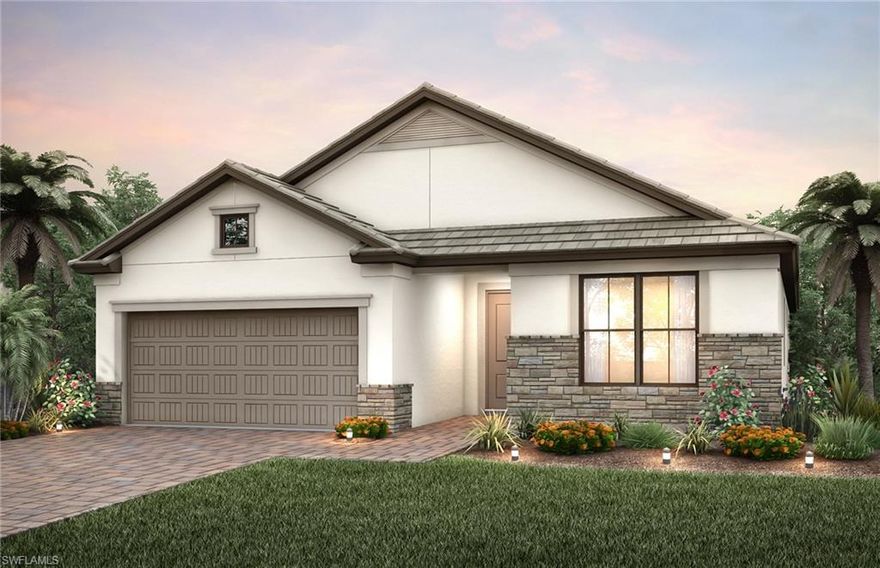 Move into Avery Square this Feburary! This Summerwood features raised ceilings, extended kitchen island, 42" white cabinets, quartz countertops, stainless steel appliances, den, extended gathering room, spacious covered lanai & more.Home-site is on cul-de-sac looking down pond. Similar model pictures shown are for illustration purposes only, options may vary.