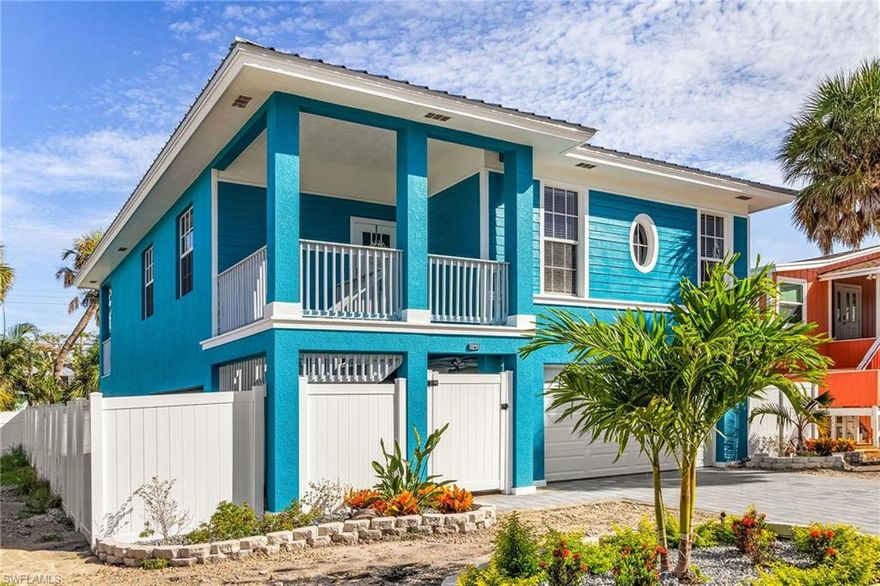 Gorgeous elevated Beach house built in 2015 and completely ready for new owners, You will fall in love from the moment you enter the huge 4 car open garage surrounded by a 12X20 salt water heated pool built in 2018 and a newly installed 3 hole putting green, it even has extra space for golf carts/Kayaks/jet skis. Even though the house was recently built, the current owners have done many improvements (detailed list upon request). This 3 bedroom/2.5 bath beach house boasts a great open concept living area that had no water intrusion from Ian, Two primary en suites offering walk-in showers, double sinks, stand alone bath tubs and walk-in closets with custom cabinets, the beautiful Kitchen offers granite countertops, stainless steel appliances, induction range and Refrigerator that are only 2 years old. Great spot within a short 5 minute walk to the white sandy beach for a swim, shell hunting or just admire the breathtaking sunsets that makes Fort Myers Beach so special, watch the stunning sunrises from the historic Mound house. What makes this home even better is the flexibility to use it as a primary, seasonal or fully as an investment as it is located on a weekly rental street.