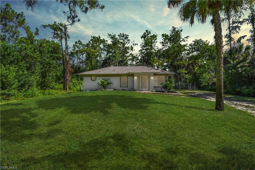 Over 1 acre w/ RENOVATED single family home! Looking for a property where you can have room to breathe, room for all your toys (boat, rv, etc), room for your animals (horses, chickens, goats), plus be surrounded by Old Florida natural landscaping ... then this property is for you. The entire home has been renovated top-to-bottom and offers a fantastic contemporary-chic design style, wonderful open feel, open concept kitchen (w/ cottage style cabinets, subway tile backsplash, granite, & brand new stainless steel appliances), laminate flooring throughout, renovated full bath, main bedroom w/ large walk-in closet & vanity area, and outdoor living space w/ tile flooring. The home is situated on over 1.1 acres w/ a long winding drive, fenced in backyard, sub-fenced rear of property, and storage shed. Plenty of room for a pool, playset, and/or trampoline! This area of Naples is up & coming offering you an ideal SWFL location that is minutes from all the conveniences of life while having a peaceful country setting.