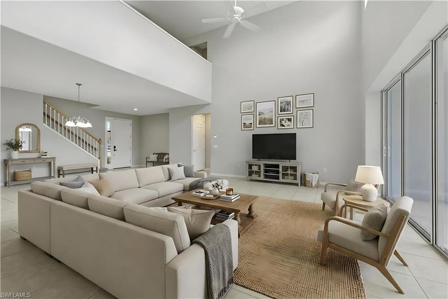 This spacious Coronado floor plan was built by Pulte and features 5 bedrooms plus a bonus loft, 3.5 bathrooms, screened in lanai and a 3-car garage, with over 3,000 square feet of living space. 
The home sits back from the main road on a quiet lakefront lot with southern rear exposure overlooking a preserved grove. Community pool and tennis courts are directly across the street. 

The primary suite is on the bottom floor, four more bedrooms and a loft are located upstairs. 
A very family friendly community with a close proximity to the schools, a new Publix as well as several new shopping areas.