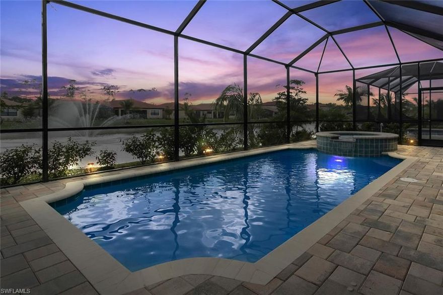 "TUSCANY POINTE" NEW CONSTRUCTION (2016) THIS STUNNING "LAKE" HOME HAS OVER $100,000 (+/-) IN LOT PREMIUM, POOL-SPA PACKAGE AND LUXURY UPGRADES. DIRECT VIEW OF FOUNTAIN. LAKE HOME OFFERS 3 BEDROOM+DEN, 2 BATHS, 2 CAR GARAGE, POOL & SPA HOME HAS IT ALL INCLUDING VALUE! OPEN FLOOR PLAN, TILE FLOORS IN MAIN LIVING AREAS, CROWN MOLDING & TRAY CEILINGS ACCENT THE WHOLE HOME. KITCHEN IS WONDERFULLY APPOINTED W/ 42' MAPLE WOOD CABINETRY, NEUTRAL GRANITE COUNTER TOPS, STAINLESS STEEL APPLIANCES, CORNER PANTRY. LOVELY EXTENDED CENTER ISLAND W/ SEATING FOR 4 PERFECT PREP SPACE OR ENTERTAINING SPACE & LOADS OF STORAGE UNDERNEATH! BIG OPEN FAMILY ROOM W/ WALL TO WALL SLIDERS W/ A VIEW OF THE POOL & LAKE. . NEUTRAL PAINT AND UPGRADED LIGHTING & CABINETRY THROUGHOUT.  ALL SLIDERS & WINDOWS ARE IMPACT GLASS. HOME COMES W/ 1-YEAR HOME MAINTENANCE SERVICE WARRANTY FOR COMPLETE BUYER COMFORT. LANAI IS PLUMBED & WIRED FOR A SUMMER KITCHEN IF DESIRED. TUSCANY POINT IS LOCATED IN AN EXCELLENT SCHOOL DISTRICT, NEAR SHOPPING, HOSPITALS, RESTAURANTS AND JUST MINUTES TO NAPLES GORGEOUS BEACHES. THIS LISTING IS A PREMIER BEST VALUE PROPERTY LISTING.