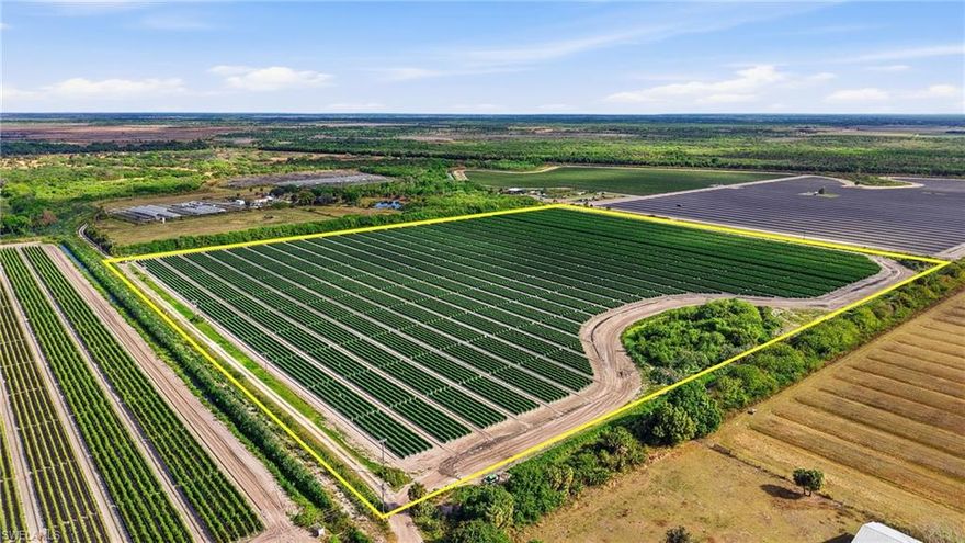 This 77.92-acre improved agricultural property offers a rare opportunity to acquire a fully operational, turnkey farm with extensive infrastructure already in place. Offered as two contiguous parcels, the property includes approximately 400,000 square feet of steel-constructed greenhouses equipped with computerized drip irrigation, along with 40 acres of open fields set on highly productive “Immokalee Gold” soil. The farm is well supported with a three-phase electrical system and three permitted 130-foot wells, providing an abundant and reliable water supply for irrigation or future development needs. Multiple functional structures are already on site, including a 4-bedroom, 2-bath concrete residence, a manager’s apartment, office space, and a packing/warehouse facility featuring a 1,200-square-foot cooler and loading docks. Florida AG zoning allows for agricultural expansion or additional greenhouse construction without further permitting, offering flexibility for continued operations or future plans. A surrounding moat and single-entry access road provide added privacy and natural security. Ideally located near Immokalee Regional Airport (7 miles), Ave Maria (10 minutes), Naples (25 minutes), and Fort Myers (45 minutes), this property is well suited for active cultivation, redevelopment, or the creation of a private estate compound. A unique opportunity to acquire large-scale, improved acreage in a highly productive agricultural area.