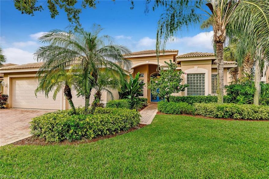 Fabulous opportunity to move into this updated Aquamarine model located in Saturnia Lakes in North Naples. One of GL Homes' most sought after plans offering four bedrooms, three baths and a three-car garage. This home is situated on a premium lot with stunning lake and clubhouse views on a cul-de-sac street. Recent updates in the past three years include 24X24 tiles on the diagonal throughout the home excluding three bedrooms. Two Trane air conditioners, Rheem pool heater, Freshly painted interior, new kitchen appliance package, new Master shower door, glass design inserts on front entry doors, front entrance electric shutter and Lanai updates of a partial re-screen, picture window and new fasteners. Saturnia Lakes offers resort-style amenities which were recently updated for a new modern/coastal look. The amenities include a heated pool, lap pool, hot tub, grand ballroom, fitness room, card room, dance studio, billiards room, java cafe, four Har-Tru tennis courts, playground and putting green. A-rated school zone, walking distance to the new Logan Landings shopping, 15 minutes to the Gulf, 20 minutes to the airport.