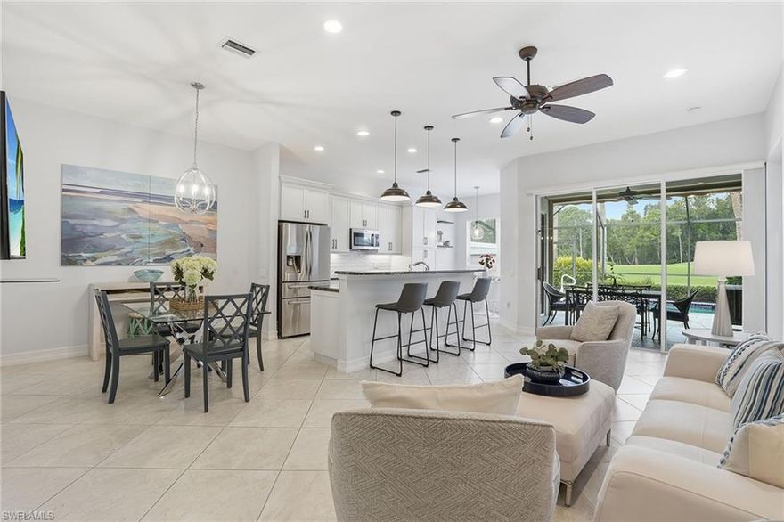 Set along a quiet setting with golf course and pool views, this well-maintained 3-bedroom, 2-bathroom property offers a thoughtful layout, functional features, and clean, modern finishes throughout.

 Inside, tile flooring runs throughout the main living areas, complemented by an updated kitchen and bathrooms. The kitchen features soft-close cabinetry and drawers, stainless steel appliances, black granite countertops, modern black hardware and lighting, a large farmhouse sink, new disposal and microwave installed, and a spacious pantry with built-in sliders. A bright breakfast nook sits beside a large window overlooking the golf course and pool, with direct access to the lanai.

The primary suite is positioned for privacy and includes a large window with custom upgraded shades, a spacious walk-in closet, and a fully updated bathroom. The primary bath is expertly finished with marble tile flooring, soft-close cabinetry, modern lighting, and a large, remodeled shower with a bench and multiple shower heads.

Two additional bedrooms provide flexibility for guests or workspace. One bedroom is privately situated with a pocket sliding door separating it from the adjacent bathroom, creating a suite-like feel.

Additional features include an in-residence laundry room and built-in cabinetry, a 2-car garage with built-in cabinets and a workbench area, as well as hurricane shutters on the lanai. The outdoor space includes a beautiful inground pool and spa with nothing but golf course and lush, green tree-lined views as far as the eye can see!

To top it off, this exceptional home is within Spring Run at The Brooks, an impeccably maintained, bundled golf community featuring a championship-caliber course included with ownership. Residents enjoy a beautifully renovated clubhouse offering resort-style amenities such as a sparkling pool, state-of-the-art fitness center, indoor and outdoor dining, an inviting outdoor bar, as well as tennis and bocce, all designed to deliver an elevated, social lifestyle. Owners also have opportunity to enhance their experience by joining The Commons Club, completing the ultimate luxury package with pickleball, an expansive lifestyle and wellness center, and an optional private beach club membership. This desired membership also provides exclusive dining at the Rookery Restaurant, making every day feel like a five-star retreat. Bulk cable and internet as well as the food and beverage minimum are including in the annual HOA dues. Incredible value, don't miss this opportunity.