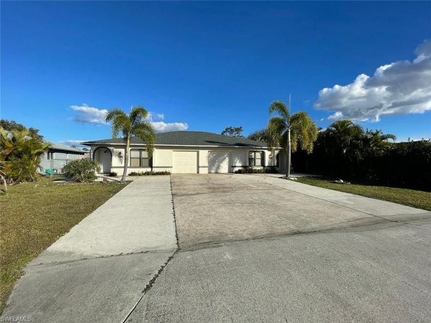 Income-producing duplex in Cape Coral with a brand new roof! This well-maintained 2-unit property offers a total of 6 bedrooms, 4 bathrooms, and 2,322 sq ft of living space. Each unit features 3 bedrooms, 2 bathrooms, central air, and an attached one-car garage. Current rents are $1,900 per unit.

Recent upgrades include a new roof (5 months old) and a new AC unit in 1415. Unit 1413 has water and electric; 1415 is currently without water. Appliances in both include refrigerator, range, microwave, washer, dryer, and dishwasher. Located on an 80×140 lot in Cape Coral with city water and sewer. HOA is Capeway Condominium Association at $375/month. Excellent opportunity for investors or owner-occupants looking for rental income.