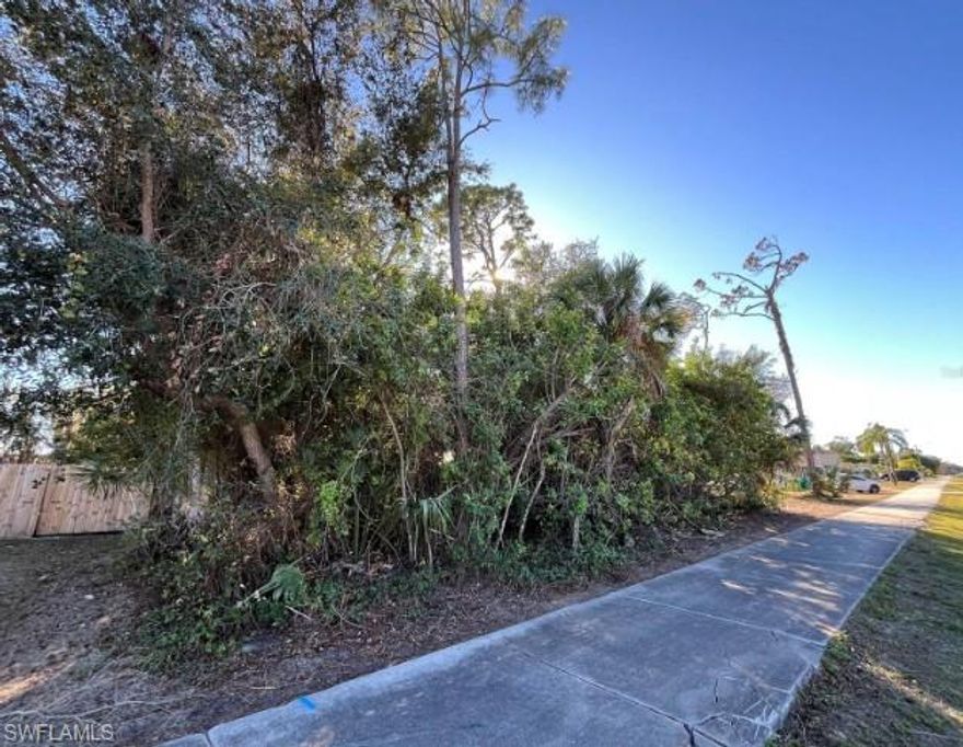 Check out this centrally located residential lot convenient to shopping(1.5 miles), the hospital(2.5 miles) and all SWFL has to offer! McGuire Park is located just 1.5 miles away, a fun place for everyone, featuring a waterfront playground, splash pad, walking trail, and basketball court! NO FLOOD ZONE - this site is ready to be built on with easy access to municipal water & sewer lines and a sidewalk located right out front. Perfect for investment, model home, or residential dwelling!
