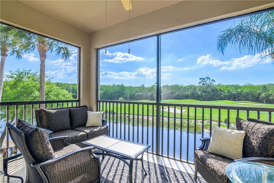 Bundled golf membership included. Enjoy lake, golf course, and preserve views overlooking Cypress 15 from this turnkey-furnished Brookside residence at Heritage Bay Golf & Country Club, offering a sought-after Naples lifestyle in a gated, amenity-rich community. This 2-bedroom, 2-bath condo with a flexible office area features a comfortable layout, abundant natural light, and a private lanai designed to capture the surrounding scenery.

The tiled lanai provides an ideal setting to take in peaceful water views and the surrounding golf course, perfect for morning coffee or relaxing at the end of the day. Inside, the open-concept living and dining areas connect seamlessly to the outdoor space, creating an easy flow for everyday living or hosting guests.

The kitchen is equipped with newer LG stainless steel appliances, including a refrigerator and dishwasher (2025), along with a new heavy-duty stainless steel garbage disposal. The adjacent laundry area features a GE Profile washer and dryer (2024). Water quality enhancements include a reverse osmosis system for drinking water and a whole-house filtration system.

The office area offers a flexible workspace or guest accommodation with a queen-size Murphy bed. The primary suite includes a king-size bed with a high-quality mattress and an en-suite bath featuring a newly renovated shower. Additional improvements include new ceiling fans throughout and a screened front entry, which allows for natural light and cross-breezes, enhancing the indoor-outdoor feel of the home.

Major systems have been maintained, with the air conditioning system replaced in 2019 and serviced annually, and a hot water heater installed in 2018. A radon mitigation system provides peace of mind. 

Located near one of the community’s satellite pools, this residence provides access to Heritage Bay’s extensive amenities, including 27 holes of golf, tennis, pickleball, a fitness center, resort-style pool, bocce courts, dining venues, and a full calendar of activities, all included with ownership. This property presents an ideal opportunity for those seeking a seasonal retreat, full-time residence, or investment property in Southwest Florida.