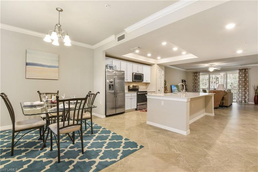 Just built in 2018 and gently lived in SMART home built by Lennar (Everything Included Model)! This home is perfect for seasonal SWFL living and offers a wonderful open feel w/ a great room & split bedroom layout, upgraded tile flooring in main living areas, volume & tray ceilings, quartz countertops, crown molding, and a relaxing preserve view. The SMART Home feature allows you to control the thermostat (energy efficient), in addition to being able to lock/unlock & monitor movement at the front door from your phone. For optimum storm safety all windows & doors are dual pane hurricane impact glass, electric panel surge protector, and Green energy efficient wall insulation. Just steps away from the elevator and Unit 203's private storage room, plus within walking distance from the Palazzo resort style pool. Situated in Pelican Preserve, a gated & patrolled 55 and better community that features an award winning Plaza del Sol Town Center offering activities for EVERYONE, a 27-hole championship golf course w/ clubhouse, fitness center, full-service dining, indoor & outdoor pools, indoor jogging path, cinema, tennis, softball, gardening & butterfly garden, billiards, and much more!