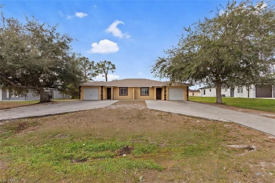 Excellent income-producing duplex opportunity at an affordable price! Built in 2004, this ideally located duplex features two spacious 3-bedroom, 2-bath units, each with its own 1-car garage and extra-wide private driveway space for each unit. Both units offer tile flooring throughout, vaulted ceilings, and a bright open space with plenty of room for furnishings. Each side enjoys a separate screened rear lanai overlooking a generous backyard area, providing added outdoor living space to enjoy with the family. The property is ideally located just minutes from Fort Myers, with close proximity to schools, shopping, dining, and easy access to I-75. Tenants are currently in place on both units, delivering consistent rental income from day one, making this a worthwhile investment opportunity with strong long-term potential. Schedule your showing today to see what might be the best investment you can make!