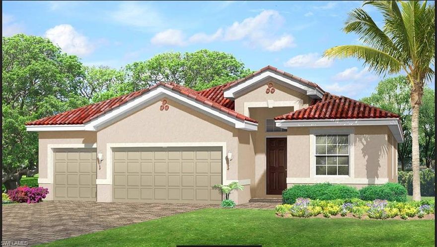 This is our EDISON floor plan at 1983 square feet.  Great SW Cape Coral location between Surfside Blvd and Chiquita Blvd; south of Veterans Pkwy.  This beautifully appointed home comes with 42” kitchen cabinets, granite kitchen counters, 18” tile everywhere except the bedrooms, carpet in the bedrooms, 8’ raised panel interior doorways, stainless kitchen appliances, paver driveways and screened paver lanai, 3-car garage, full irrigation system, electric garage door with opener, and full builder’s warranty.  We offer several varieties of financing options and ways to contribute to your closing costs.  This is why owning a brand new home from America’s largest builder is going to be your best option.