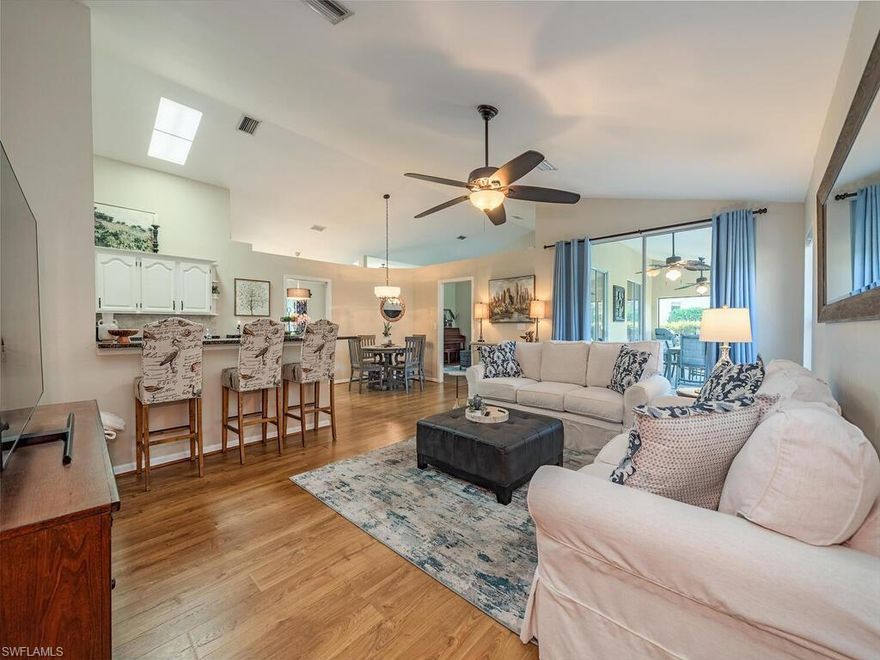 An expansive, privately located heated pool home in the Palm River enclave of Quail Crossing. Value abounds in this 3 bed / 2 bath / 2-car garage ranch home with vaulted ceilings and split bedroom plan. A de-facto cul-de-sac setting with park-like views. Wide-pavered driveway. A-rated school district. X-500 flood zone.