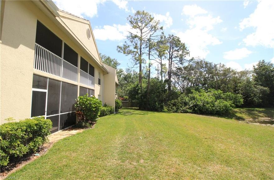 Turnkey furnished, First floor end unit located in the last building of Sherwood community that creates a private living space with a great view of the pond and landscaped area from the lanai.  This 2 Bedroom + Den has porcelain tile throughout the condo.  Sherwood has 2 pools, Tennis Court, Exercise room and more.  Less than 5 miles from the beach and conveniently 2 mins from I75 for easy commute. OWNERS ARE ALLOWED TO HAVE 2 HOUSEHOLD PETS.