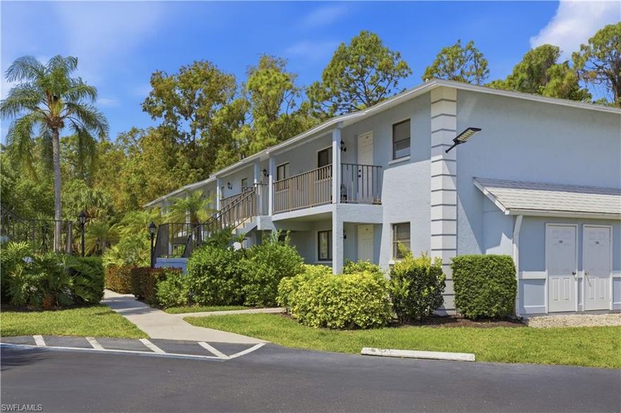 One or more photo(s) has been virtually staged, AI generated or rendered.  Charming condominium nestled within a serene, beautifully landscaped community filled with lush plants and vibrant flowers that enhance its quiet, relaxing atmosphere. Ideally located on Bonita Beach Road with close proximity to Bonita Beach and Barefoot Beach, Pine Haven offers a desirable coastal lifestyle with amenities including a community pool, pickleball, tennis, and a peaceful fishing pier overlooking the lake. The well-appointed kitchen features ample cabinet space, while the spacious, light-filled living area showcases picturesque views of greenery, flowers, and water. Pine Haven embodies the Florida paradise lifestyle so many have come to love.