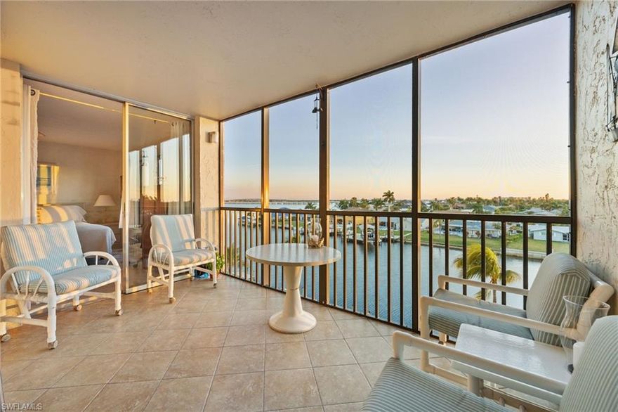 Wake up to sunrises and unwind with sunsets overlooking the Caloosahatchee River. This light and bright 2-bedroom, 2-bath 5th-floor waterfront condo offers sweeping southwest views of the river and intersecting canals, where dolphins, manatees, and stingrays are often part of the daily scenery.

Located riverside in the well-maintained River Towers community at the end of palm-tree-lined Beach Parkway, this condo is priced to sell and allows room for updating while staying within budget—a fantastic opportunity to personalize a riverfront home to your taste. The balcony extends the living area, creating a comfortable space to relax and take in the views. The unit features tile flooring throughout, a whole-house water purifier, and washer and dryer inside the unit, and is offered fully furnished for an easy transition.

River Towers offers a true waterfront lifestyle with a heated riverside pool, tiki hut, fishing pier, grilling areas, shuffleboard, library, and community rooms. Kayak launch and storage rack is coming soon. Each unit includes one assigned parking space, ample guest parking, and a 10x10 ground-floor storage unit, plus community laundry for oversized items. Boat docks are available on a first-come, first-served basis. 

This 55+ community is non-smoking, no pets, and ideal for seasonal enjoyment or comfortable year-round living. 
When it comes to location, this one truly delivers. Enjoy walking distance to the soon-to-reopen Jaycee Park, where Beach Parkway leads directly to the riverfront and scenic walking and biking paths. Live life on the river with daily walks, bike rides, and sunset strolls right next door.