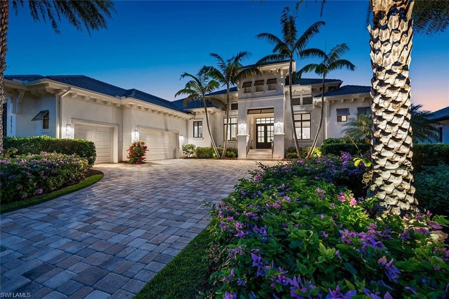 H12881 Luxurious Estate Home in the Heart of Bonita Bay offers a rare combination of opulence, comfort, and breathtaking natural surroundings. It is more than just a residence; it's a lifestyle. Modern-inspired details from the welcoming entrance to the meticulously landscaped grounds, every aspect thoughtfully crafted to create a sense of sophistication and charm in this 4200-square-foot home. Expansive living areas with pocketing doors effortlessly merge the interior and exterior. High ceilings allow natural light to illuminate the seamless blend of textures, exquisite finishes, marble flooring, and designer fixtures in each of the 4 bedrooms and office. The kitchen is chef-inspired with top-tier appliances and two central islands, the perfect setting for culinary creations. Retreat to the primary suite with a sitting area and a spa-like bath. The guest wing with 3 bedrooms offers comfort and privacy. The outdoor spaces are:
• An extension of the home's beauty.
• Featuring an ever-glistening pool.
• Lush gardens.
• A fireplace.
• Multiple seating and dining areas.
As a resident, you'll have access to a wealth of amenities and the best of Florida living right at your doorstep.