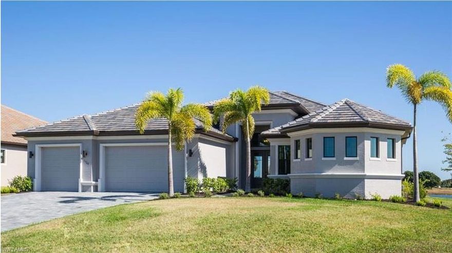 UNDER CONSTRUCTION by Frey and Son Homes.  (Image is not of the actual home and is for representation only.) 
Beautiful waterfront location, this 3 bedroom, 3 bath Marsala home will offer the builder's signature open span lanai (no columns) and features 90 degree, 10 ft. tall sliders for an unobstructed view of the back of the home. The large lanai creates an opportunity for comfortable outdoor dining and relaxation.  A central island is the focal point of the kitchen with stainless steel appliances and plenty of cabinets and counter space. You will be cooking and entertaining without missing a beat in this wonderfully open floor plan. The owner’s suite opens to the lanai and features two large walk-in closets. Features will include volume ceilings, high impact windows and doors, tiled roof, paver driveway, walk and lanai, beautiful wood cabinetry and granite counters, and tile flooring in the central living areas.  Purchase includes a two year builder's warranty.  Expected completion date is Jan/Feb 2022.