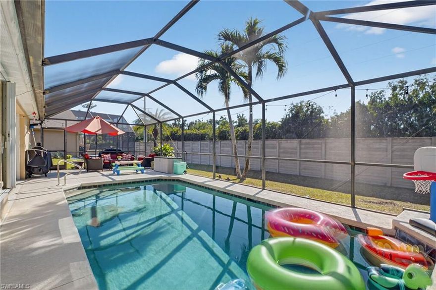 Sunset Views & Resort Living in Estero!

Move right into this freshly painted gem tucked away on a quiet, private cul-de-sac! This impeccably maintained home glows with natural light and features an updated kitchen with graphite grey appliances and custom tile backsplash. 
Step outside to your own tropical oasis: a screened lanai and heated pool with a waterfall feature, perfectly positioned for stunning Florida sunset views. With full hurricane protection and privacy, you can truly relax.

Enjoy low HOA fees in the gated Fountain Lakes community, featuring golf, pickleball, tennis, fitness, and more. Fresh, updated, and ready for you to enjoy the Florida lifestyle.